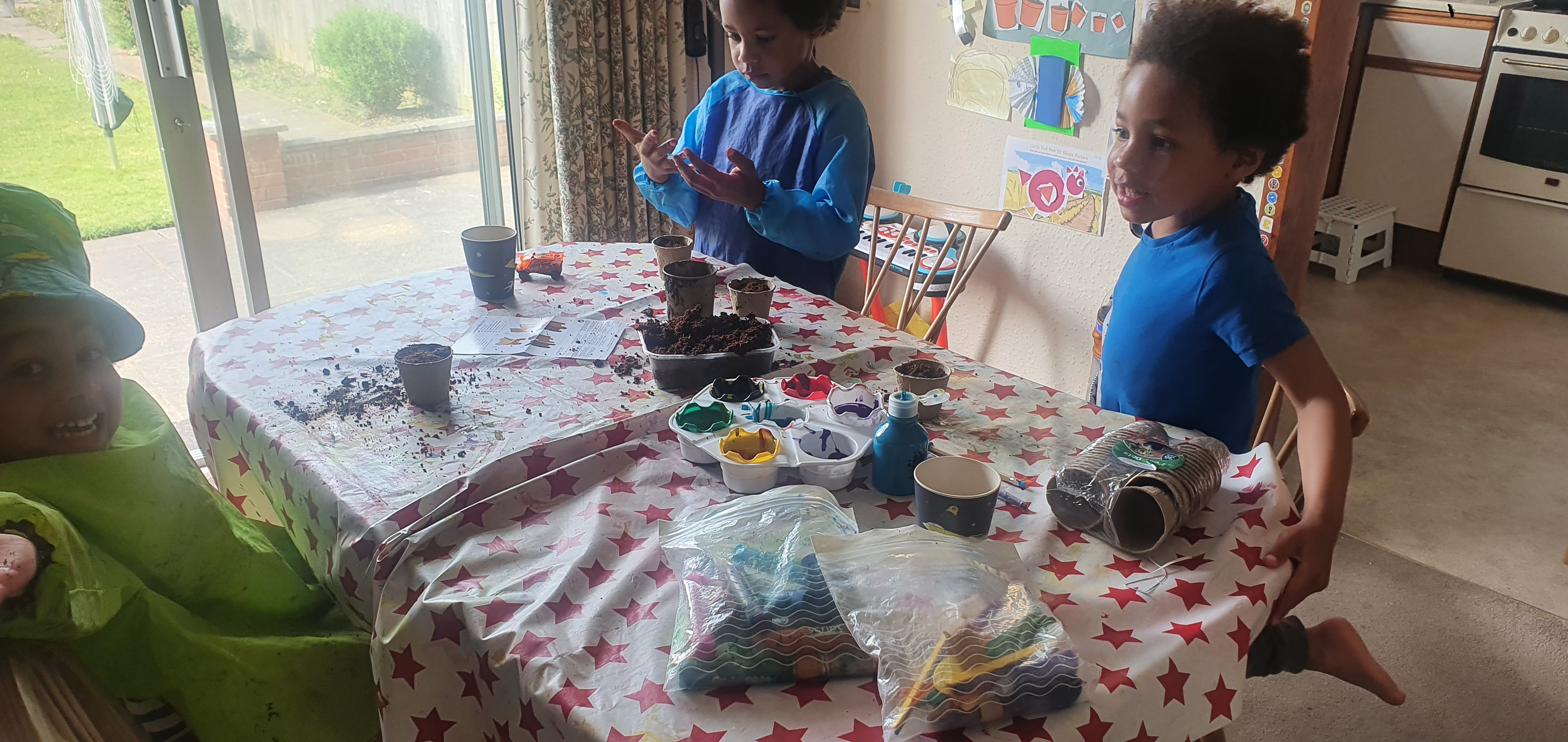 Anthea M -Decorating pots and planting. My three boys are loving this challenge.