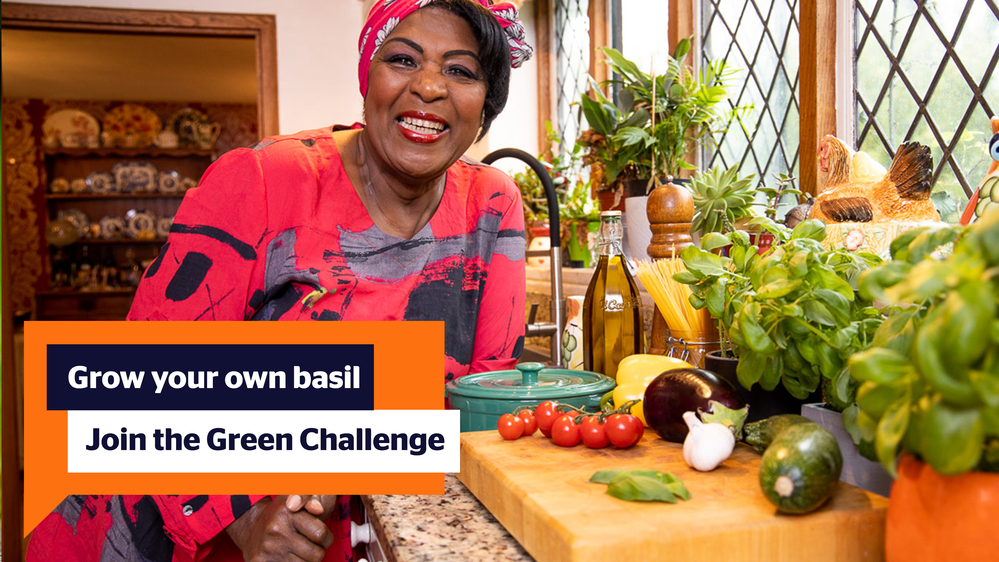 Grow your own basil. Join the Green Challenge. TV Chef Rustie Lee in the kitchen.