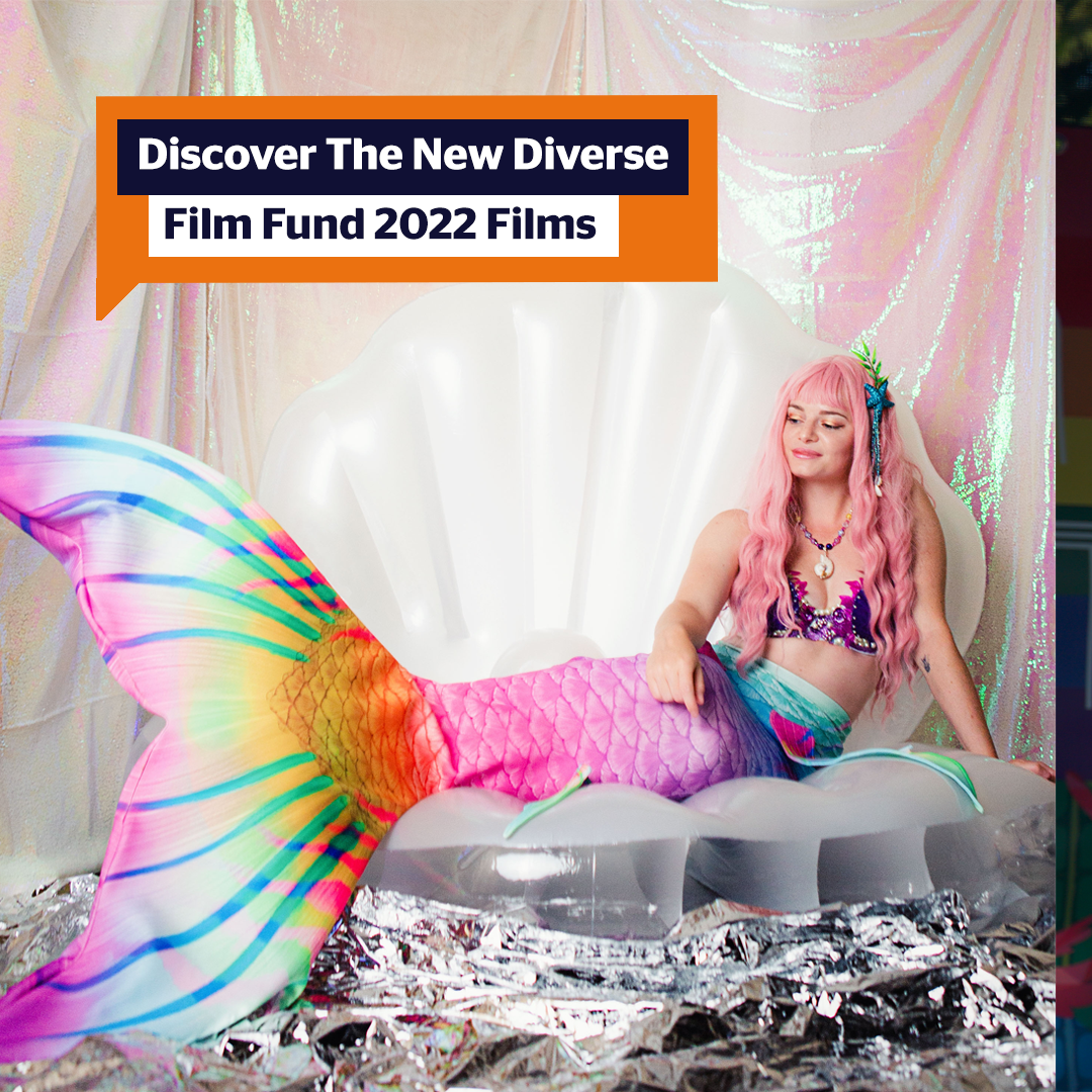 Discover the Diverse Film Fund Films: Photo is Kaia the mermaid in a studio setting sitting inside an oyster shell