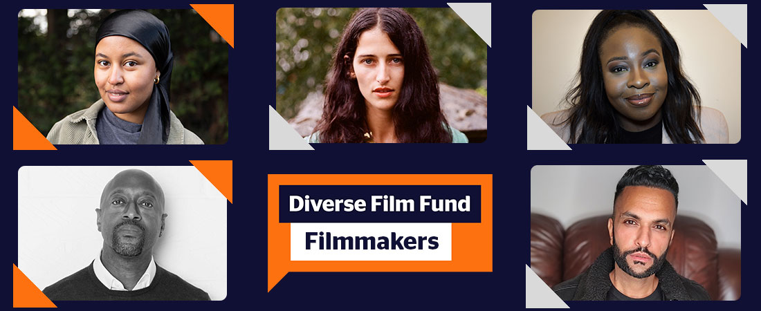 Meet the Diverse Film Fund filmmakers header image. There is a montage of photos of the filmmakers. Including Ikram Ahmed, Jason Osborne, Alexandra Genova, Sheila Kayuma and Blaise SIngh.