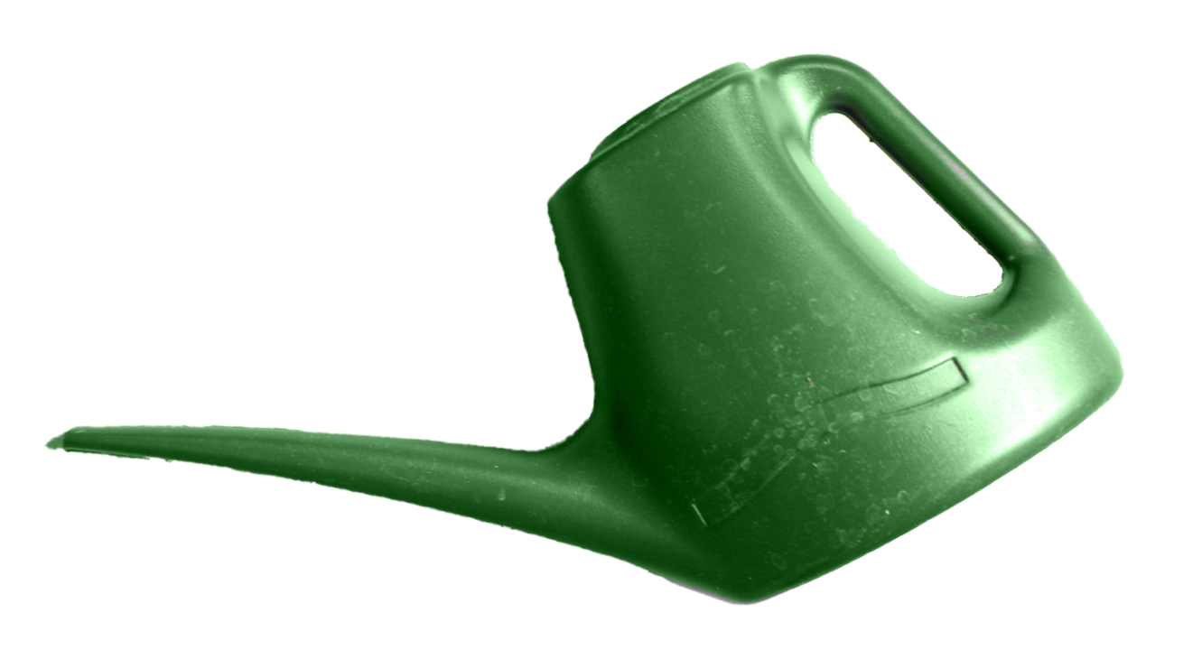 Photo of a green watering can.